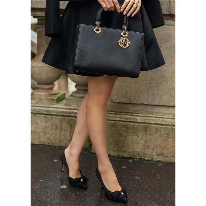 Dior Women CD Medium Lady D-Sire My ABCDior Bag Black Bull Leather