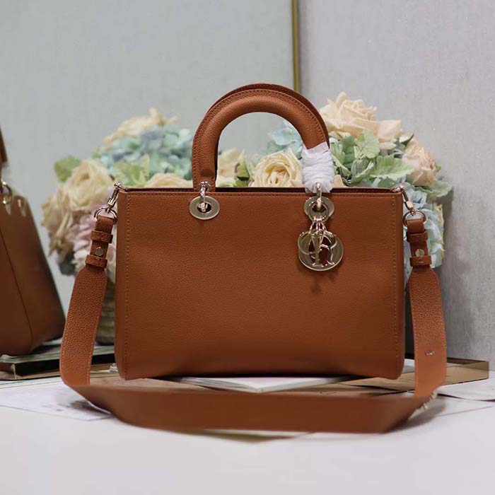 Dior Women CD Medium Lady D-Sire My ABCDior Bag Dark Brandy Bull Leather