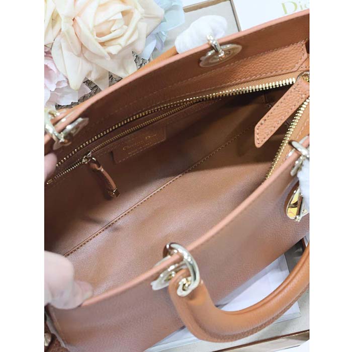 Dior Women CD Medium Lady D-Sire My ABCDior Bag Dark Brandy Bull Leather