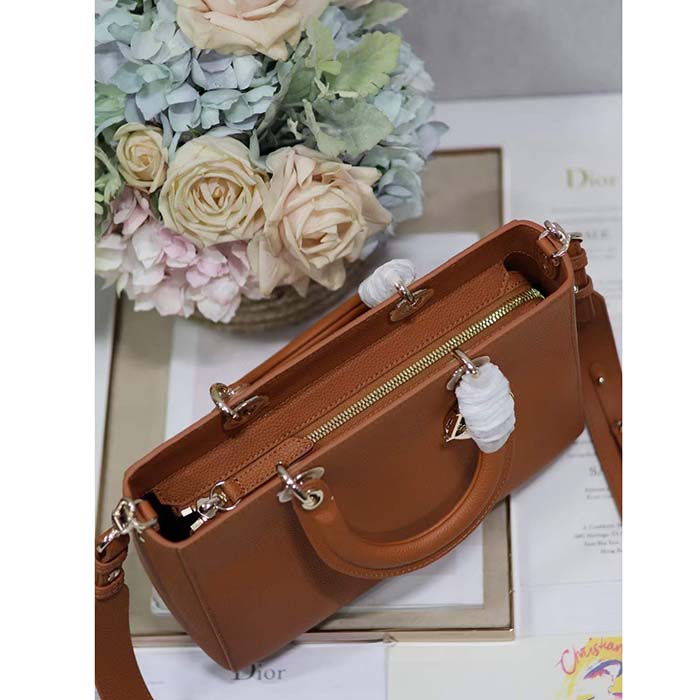 Dior Women CD Medium Lady D-Sire My ABCDior Bag Dark Brandy Bull Leather