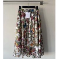 Dior Women CD Mid-Length Pleated Skirt White Cotton Voile Multicolor 4 Saisons Été (7)