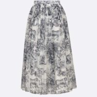 Dior Women CD Mid-Length Skirt White Navy Blue Toile De Jouy Cotton (5)
