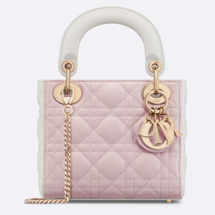 Dior Women CD Mini Lady Dior Bag Latte Powder Pink Cannage Lambskin