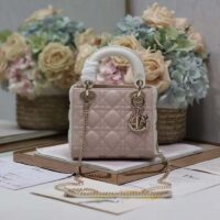 Dior Women CD Mini Lady Dior Bag Latte Powder Pink Cannage Lambskin (1)