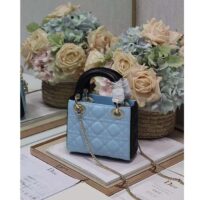 Dior Women CD Mini Lady Dior Bag Sky Blue Steel Gray Cannage Lambskin (4)