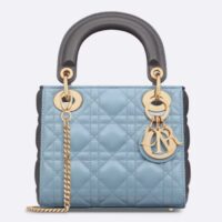 Dior Women CD Mini Lady Dior Bag Sky Blue Steel Gray Cannage Lambskin (4)