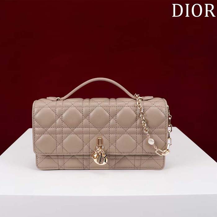 Dior Women CD My Dior Mini Bag Warm Taupe Cannage Lambskin