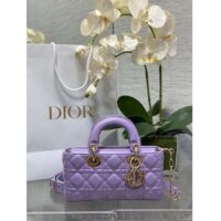 Dior Women CD Small Lady D-Joy Bag Lilac Cannage Lambskin