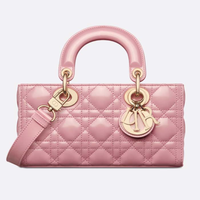 Dior Women CD Small Lady D-Joy Bag Melocoton Pink Glossy Iridescent Cannage Calfskin