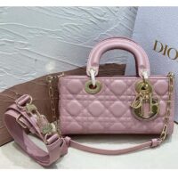 Dior Women CD Small Lady D-Joy Bag Melocoton Pink Glossy Iridescent Cannage Calfskin (3)