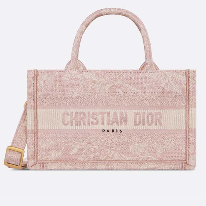 Dior Women Mini Dior Book Tote Strap Pink Toile De Jouy Reverse Embroidery