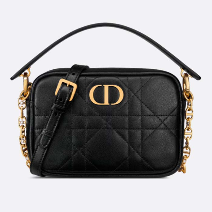 Dior Women Small Dior Caro Top Handle Camera Bag Black Macrocannage Calfskin
