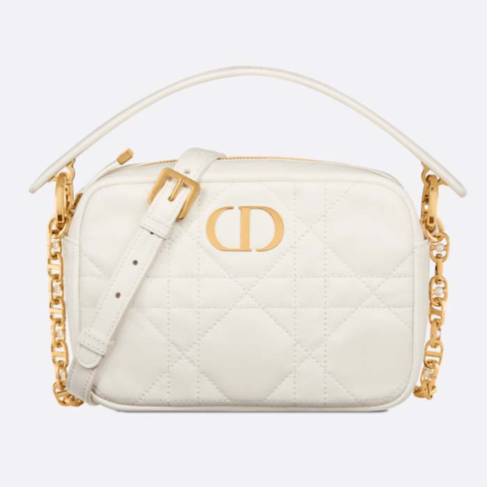 Dior Women Small Dior Caro Top Handle Camera Bag Latte Macrocannage Calfskin