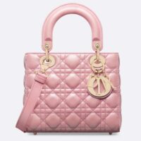 Dior Women Small Lady Dior Bag Melocoton Pink Pearlescent Cannage Lambskin