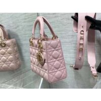 Dior Women Small Lady Dior Bag Melocoton Pink Pearlescent Cannage Lambskin (2)