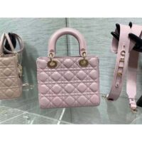 Dior Women Small Lady Dior Bag Melocoton Pink Pearlescent Cannage Lambskin (2)