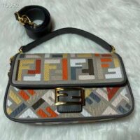 Fendi Women FF Baguette Brooch Multicolor Canvas Bag FF Embroidery (3)