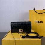 Fendi Women FF Wallet On Chain Baguette Black Nappa Leather Wallet - Image 4