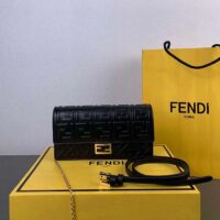 Fendi Women FF Wallet On Chain Baguette Black Nappa Leather Wallet (8)