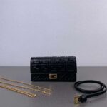 Fendi Women FF Wallet On Chain Baguette Black Nappa Leather Wallet - Image 11