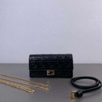 Fendi Women FF Wallet On Chain Baguette Black Nappa Leather Wallet (8)