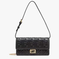 Fendi Women FF Wallet On Chain Baguette Black Nappa Leather Wallet