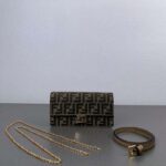 Fendi Women FF Wallet On Chain Baguette Brown FF Fabric Wallet - Imagen 5