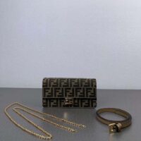 Fendi Women FF Wallet On Chain Baguette Brown FF Fabric Wallet (2)