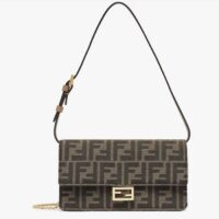 Fendi Women FF Wallet On Chain Baguette Brown FF Fabric Wallet (2)