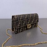Fendi Women FF Wallet On Chain Baguette Brown FF Fabric Wallet - Imagen 4