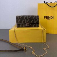 Fendi Women FF Wallet On Chain Baguette Brown FF Fabric Wallet (2)