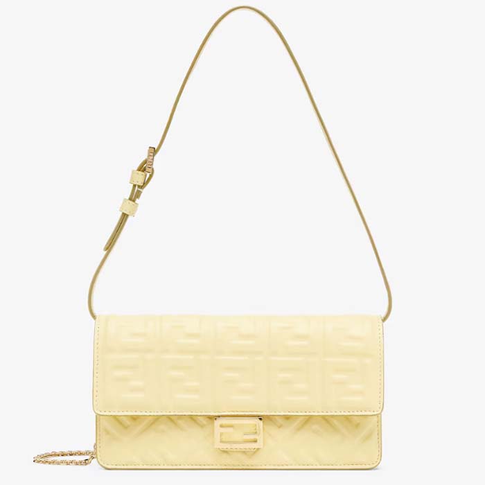 Fendi Women FF Wallet On Chain Baguette Yellow Nappa Leather Wallet