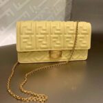 Fendi Women FF Wallet On Chain Baguette Yellow Nappa Leather Wallet - Image 2