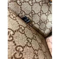 Gucci GG Unisex Mini Tote Bag Print Beige Cotton Linen Canvas Light Brown Leather (2)