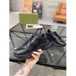 Gucci GG Unisex Ripple Sneaker Black Leather Mesh Lightweight Lace-Up Low Heel - Image 7