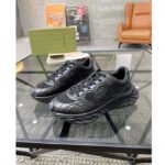 Gucci GG Unisex Ripple Sneaker Black Leather Mesh Lightweight Lace-Up Low Heel - Image 5