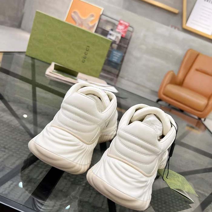 Gucci GG Unisex Ripple Sneaker Off White Leather Mesh Lightweight Lace-Up Low Heel