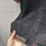 Gucci GG Women Cotton Lace Polo Web T-Shirt Black Short Sleeves - Imagen 9