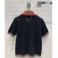 Gucci GG Women Cotton Lace Polo Web T-Shirt Black Short Sleeves (11)