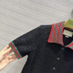 Gucci GG Women Cotton Lace Polo Web T-Shirt Black Short Sleeves - Imagen 8