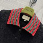 Gucci GG Women Cotton Lace Polo Web T-Shirt Black Short Sleeves - Imagen 5