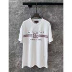 Gucci Men GG Cotton Jersey T-Shirt Gucci Print Red White Crewneck Short Sleeves - Image 2