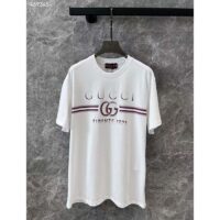 Gucci Men GG Cotton Jersey T-Shirt Gucci Print Red White Crewneck Short Sleeves (2)