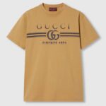 Gucci Men GG Cotton Jersey T-Shirt Print Beige Crewneck Short Sleeves
