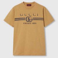 Gucci Men GG Cotton Jersey T-Shirt Print Beige Crewneck Short Sleeves (3)