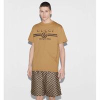 Gucci Men GG Cotton Jersey T-Shirt Print Beige Crewneck Short Sleeves (3)