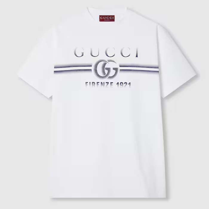 Gucci Men GG Cotton Jersey T-Shirt Print White Crewneck Short Sleeves