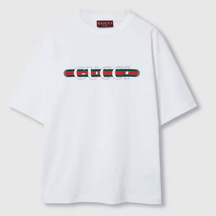 Gucci Men GG Cotton Jersey T-Shirt Print White Crewneck Short Sleeves Oversize Fit