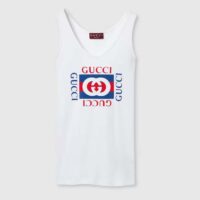 Gucci Men GG Rib Cotton Tank Top Gucci Print White Scoop Neck Sleeveless (1)