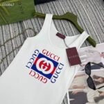 Gucci Women GG Rib Cotton Tank Top Gucci Print White Scoop Neck Sleeveless - Image 4